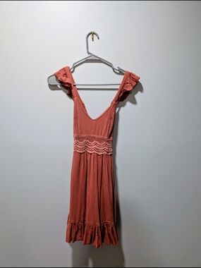 Sincerely Jules Coral Crochet-Waist Mini Dress